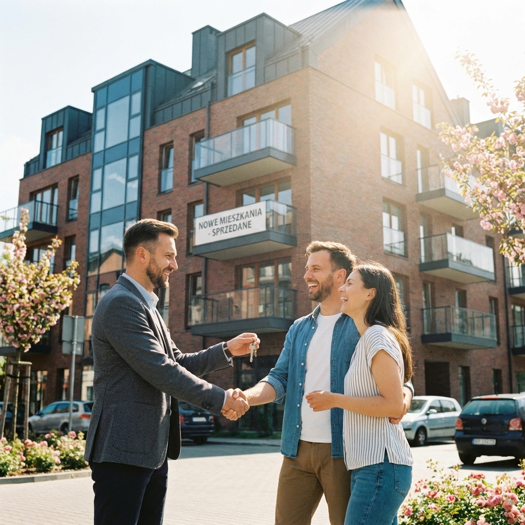 Zadowoleni klienci odbierający klucze